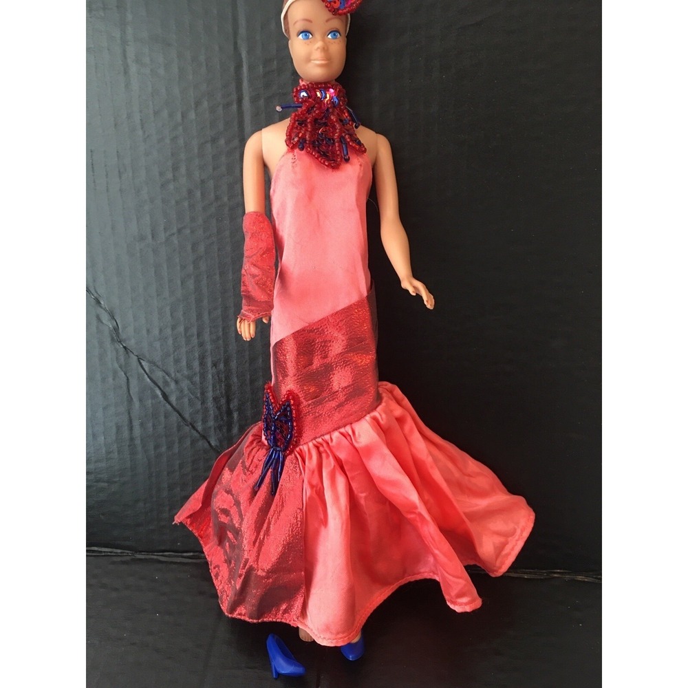 Vintage Barbie Flores De Mayo Pink Flapper Halter Dress Glove Headband Set